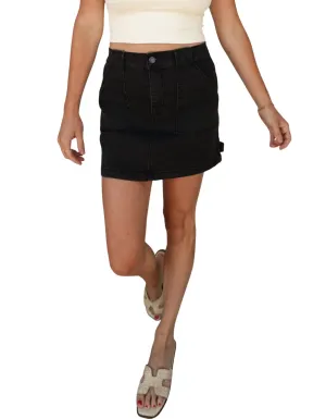 Jupe Haute Taille en Denim Élastique Noir