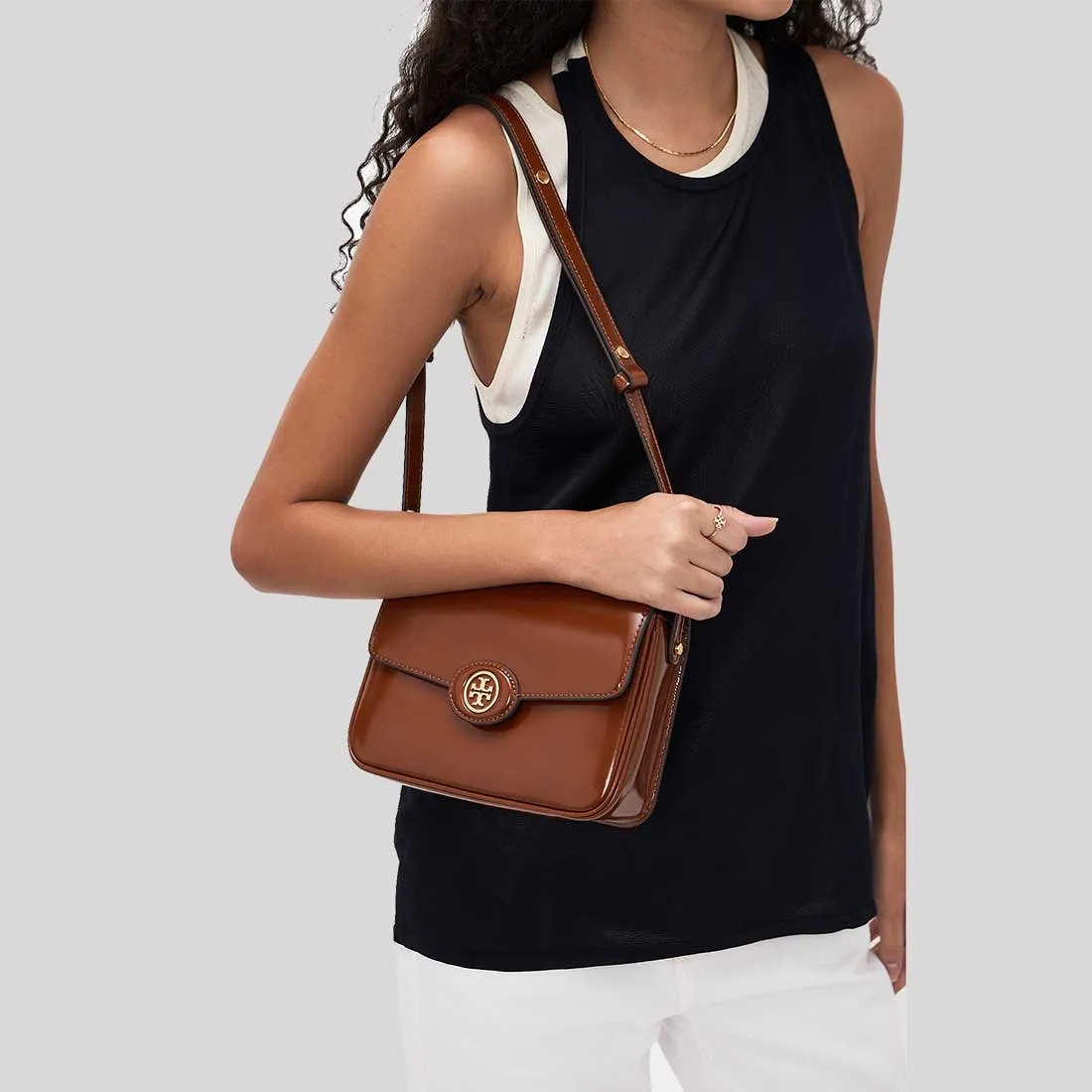 Tory Burch Sacs TORY BURCH Robinson Spazzolato Sac à Bandoulière Convertible Sienne Foncé 143122