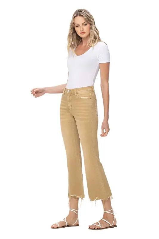 Jeans Vintage à Taille Haute Ourlet Évasé Brut Coupé Court Vervet Flying Monkey