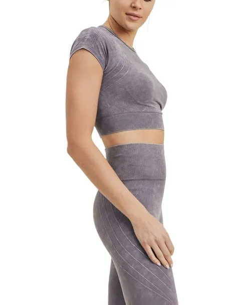 Haut court sans coutures à emmanchure raglan motifs vagues et croix AT2722 Mauve