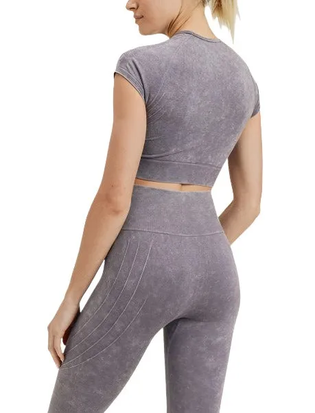 Haut court sans coutures à emmanchure raglan motifs vagues et croix AT2722 Mauve