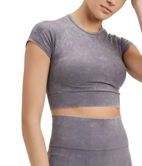 Haut court sans coutures à emmanchure raglan motifs vagues et croix AT2722 Mauve