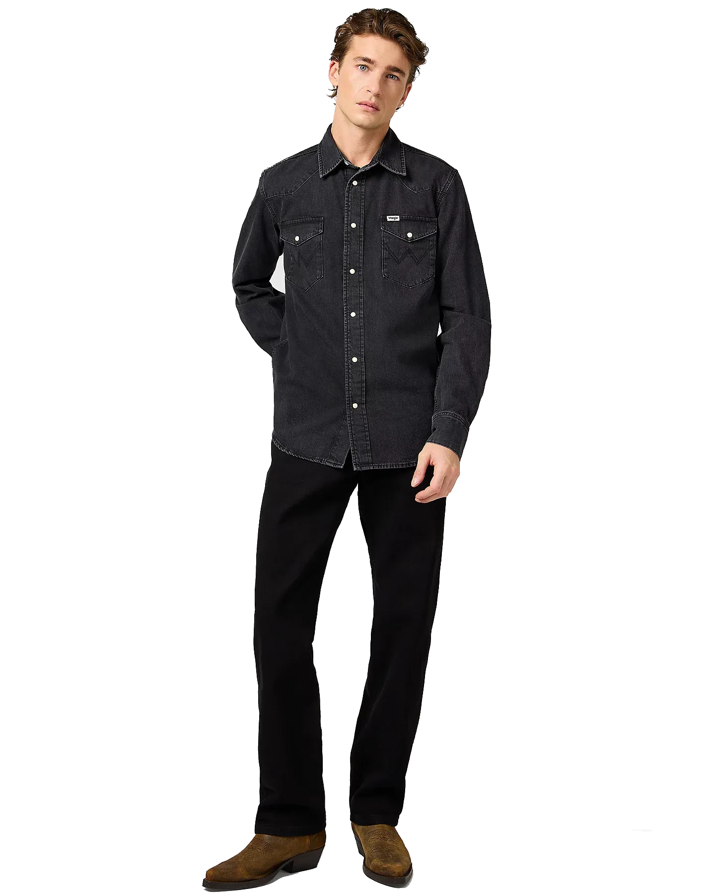 Chemise western en noir rinçage