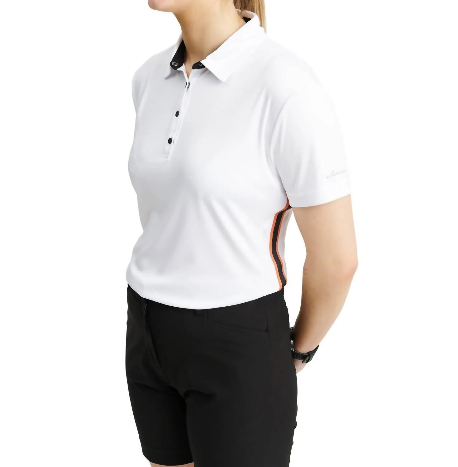 Polo Femme à Rayures Cerise en Blanc