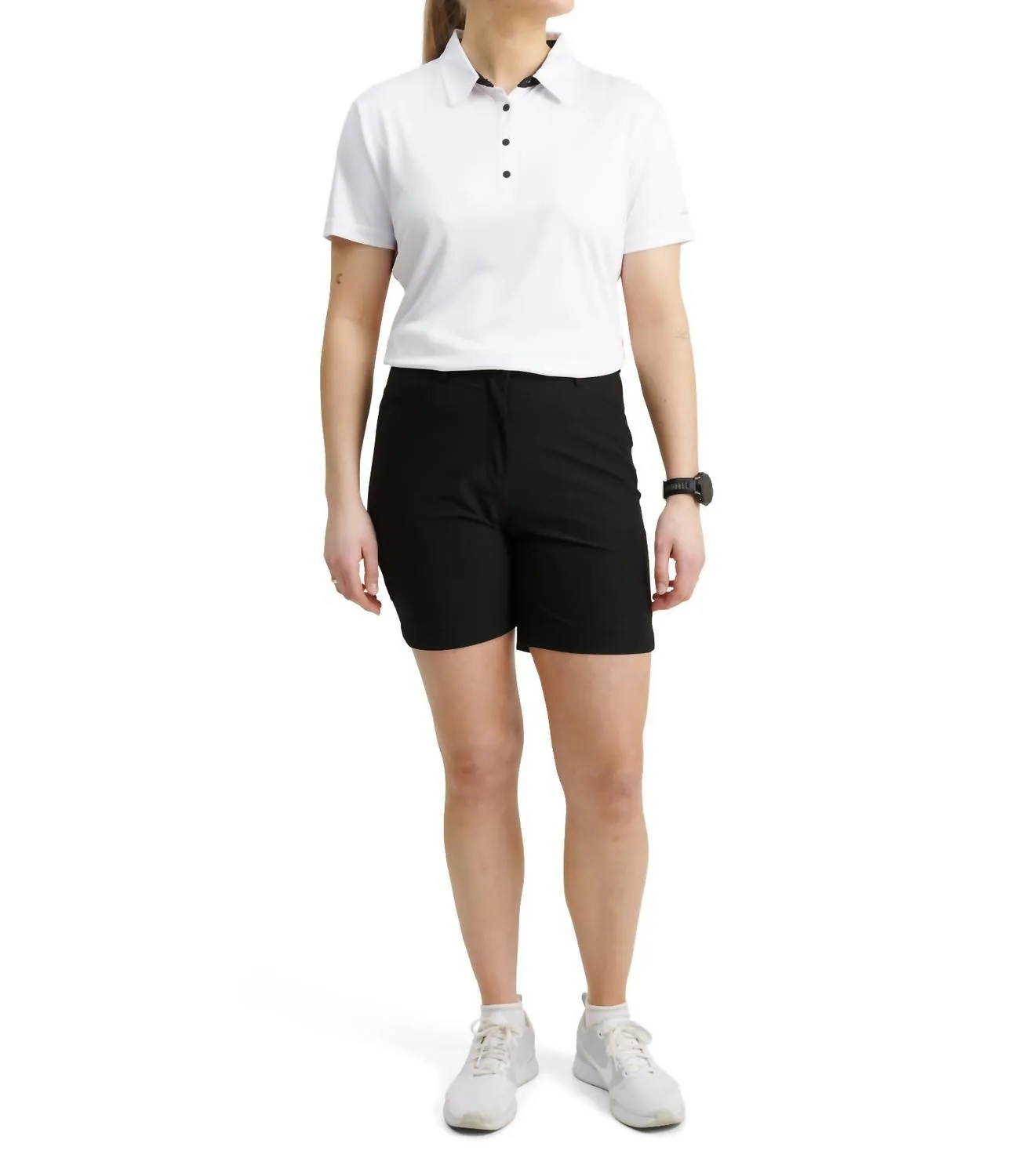Polo Femme à Rayures Cerise en Blanc