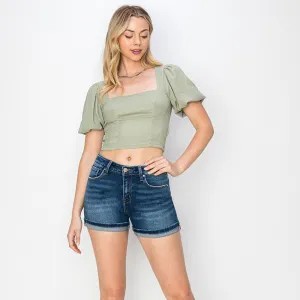 Shorts femme foncés à ourlet mi-hauteur