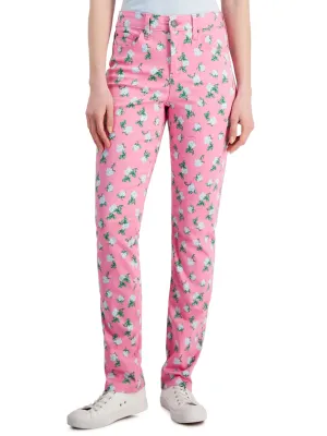 Jean droit à imprimé floral pour femme, rose