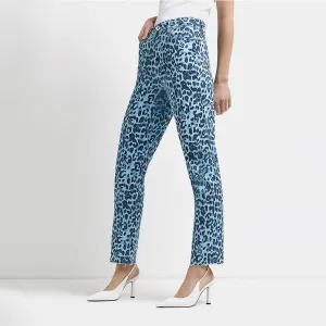 Jean droit léopard pour femme, Bleu