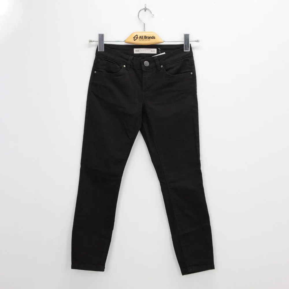 Pantalon en denim uni à mi-hauteur pour femme, Noir