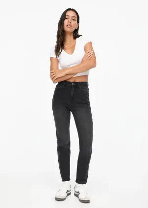 Jeans pour femmes style mom unis, Gris