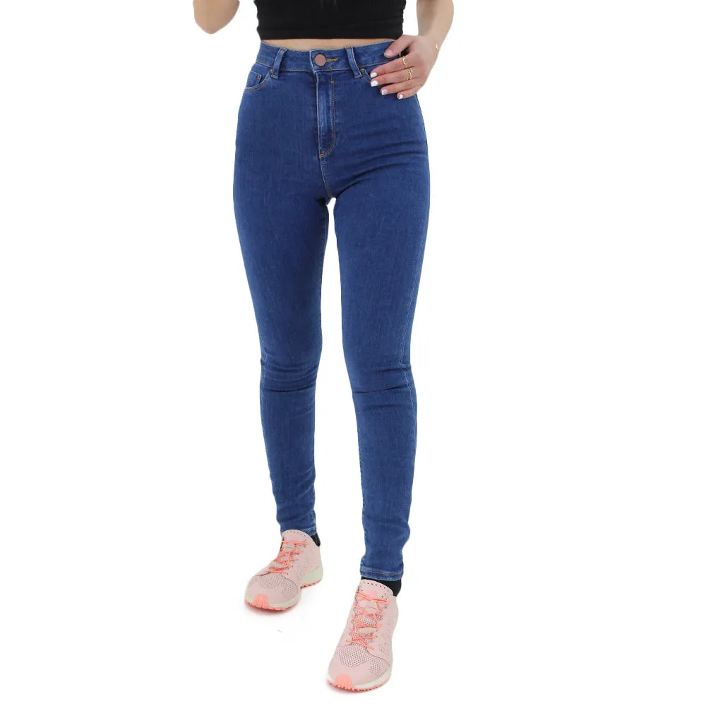Jeans Femme Uni Élastique, Bleu