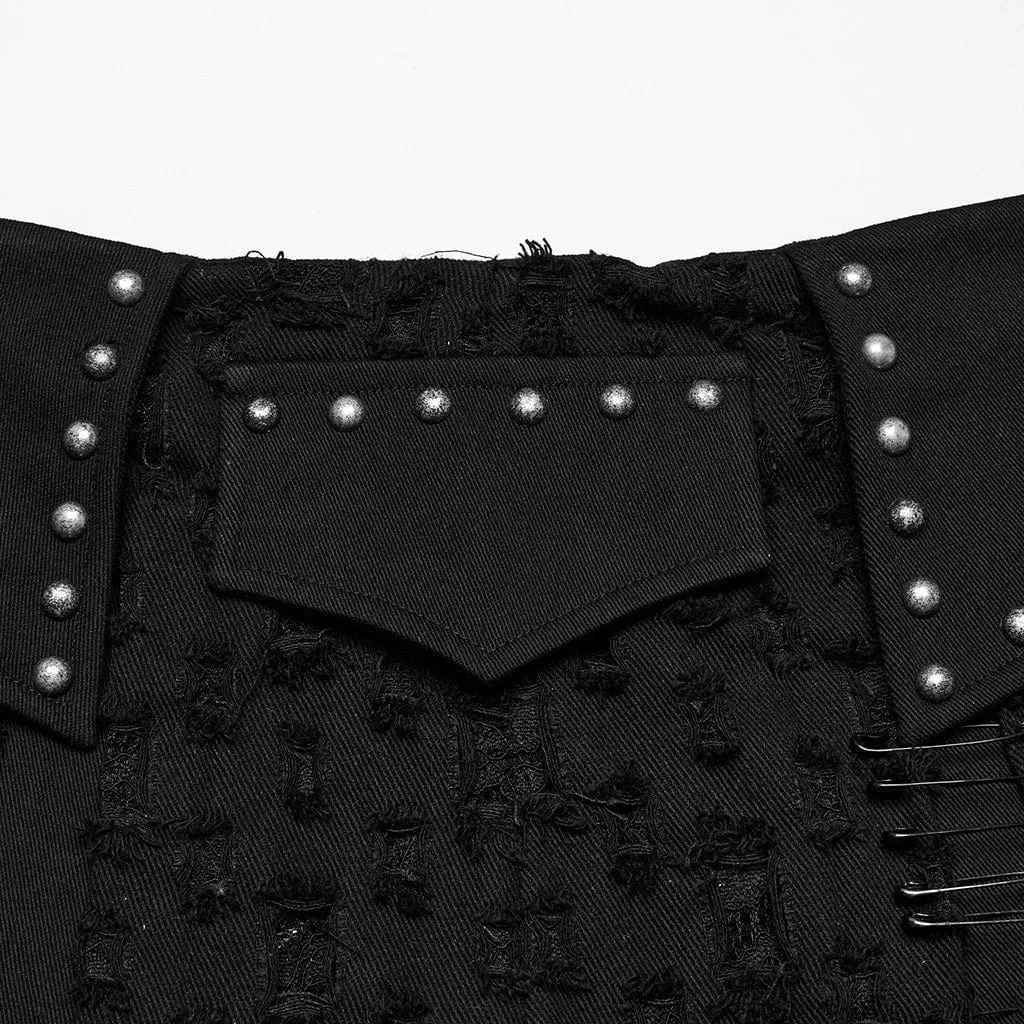 Jupe en denim déchiré à clous punk pour femme