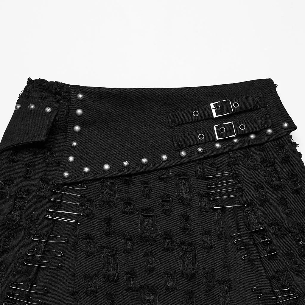 Jupe en denim déchiré à clous punk pour femme