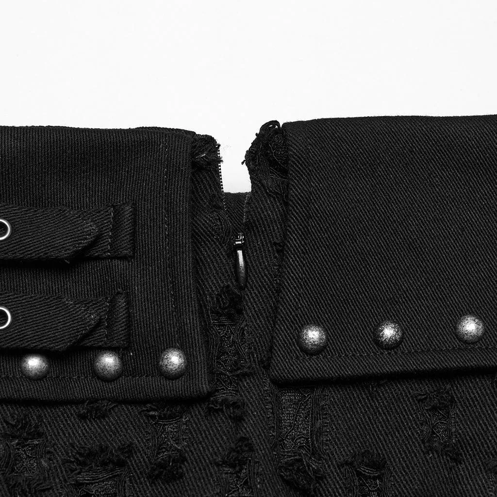Jupe en denim déchiré à clous punk pour femme