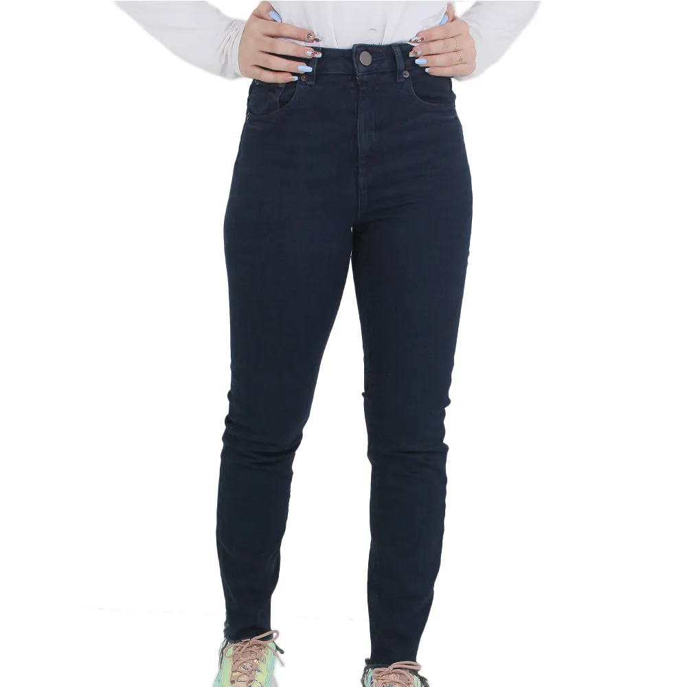 Jean droit déchiré à l'arrière pour femme, Bleu marine