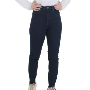 Jean droit déchiré à l'arrière pour femme, Bleu marine