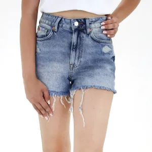 Short en jean déchiré pour femmes, bleu clair