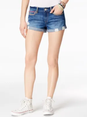 Short en jean déchiré pour femme, Bleu