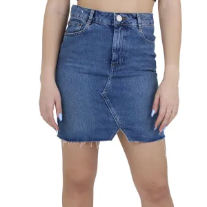 Jupe en denim déchirée pour femme, Bleue