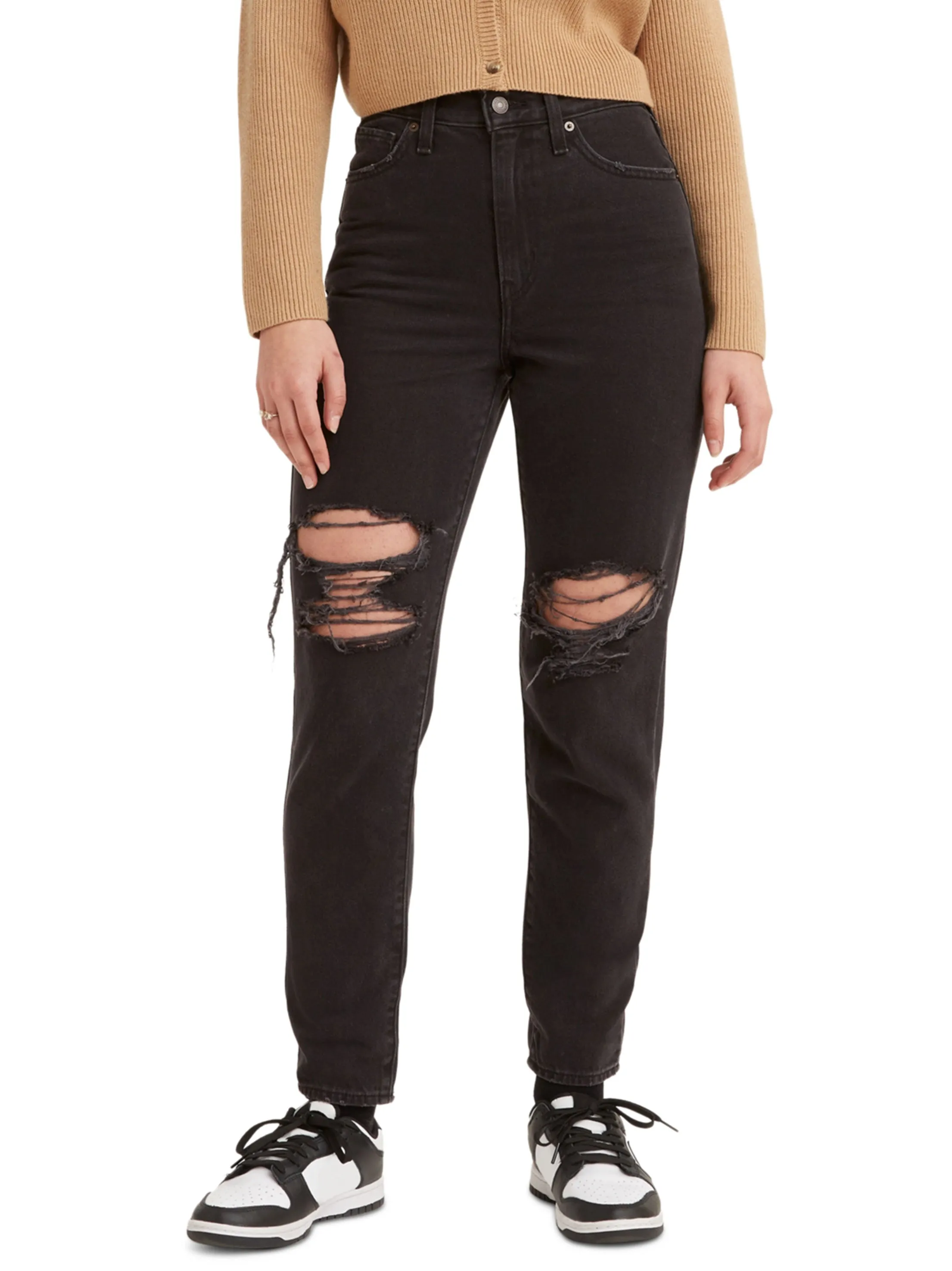 Jeans Mom Déchirés pour Femme, Noir