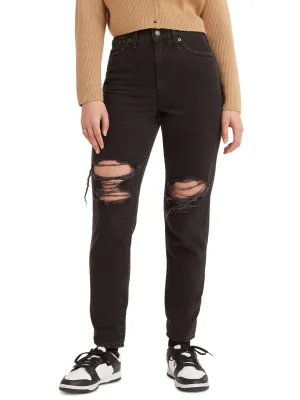 Jeans Mom Déchirés pour Femme, Noir