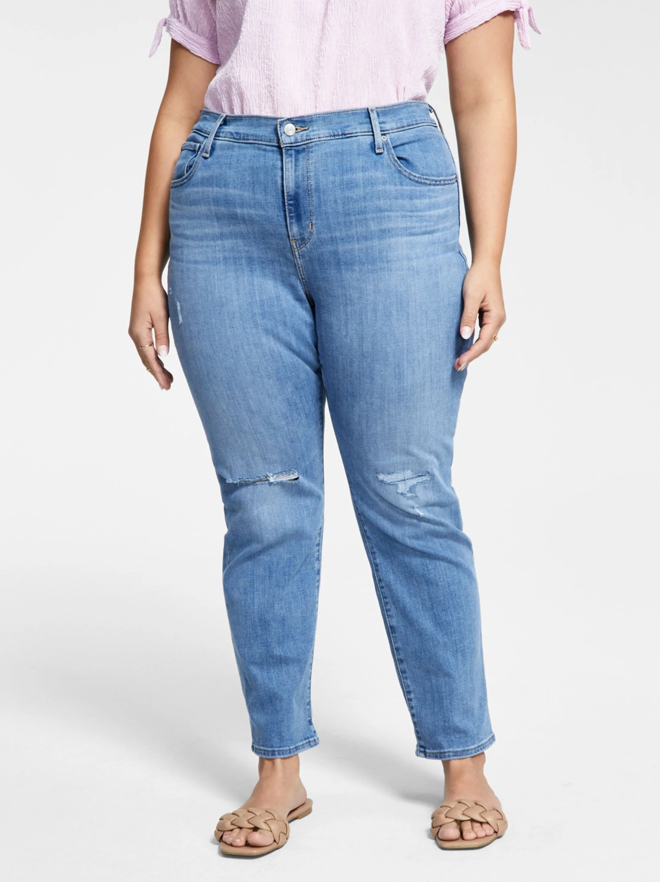Jeans délavés déchirés pour femme, Bleu