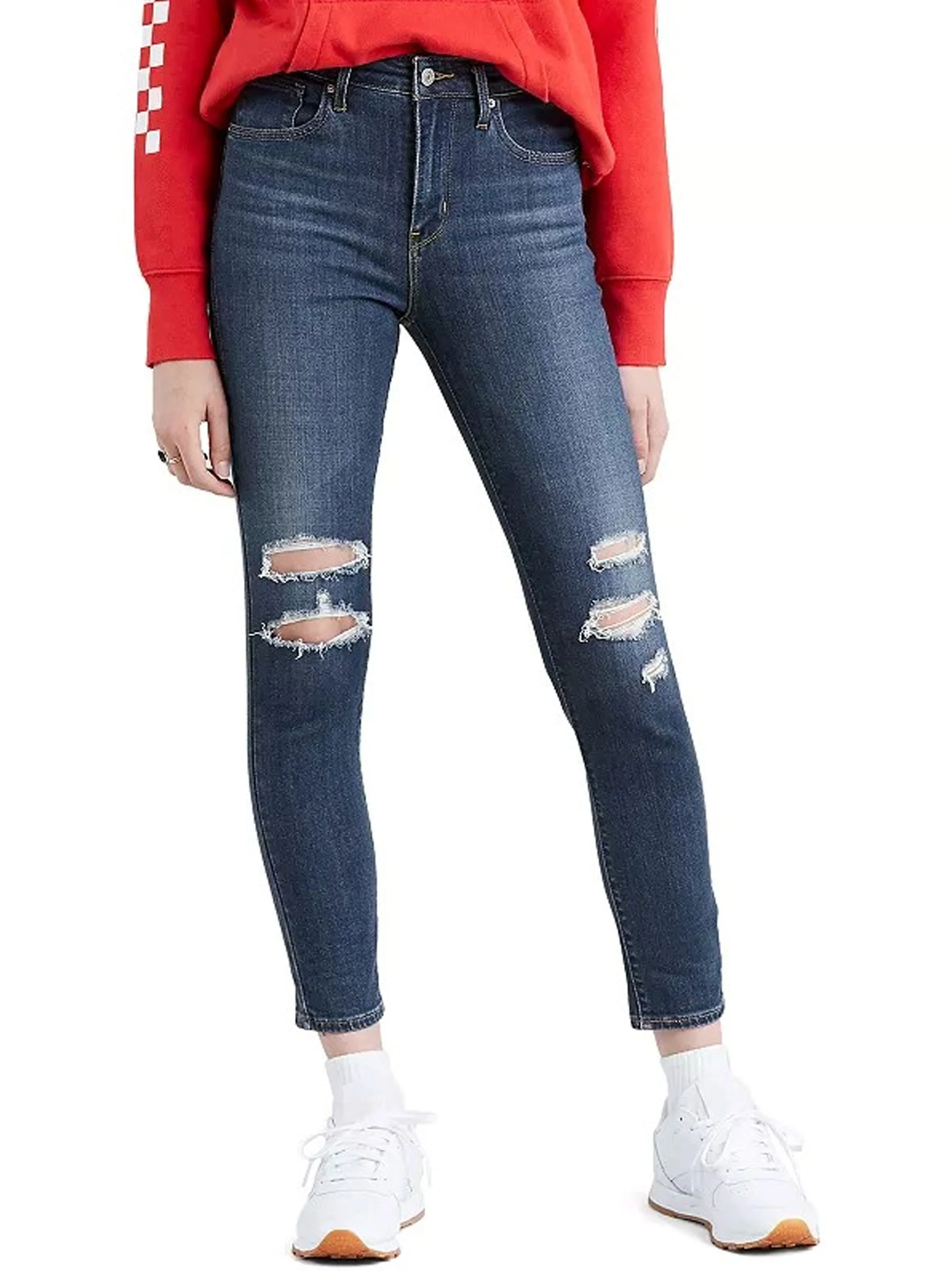 Jeans délavés déchirés pour femme, Bleu