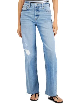 Jeans délavés déchirés pour femme, bleu clair