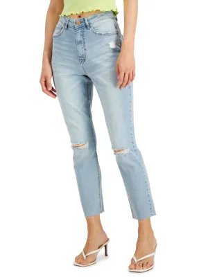Jeans Maman Déchirés et Lavés pour Femme, Bleu Clair
