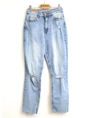 Jeans Maman Femme Déchirés et Lavés, Bleu Clair