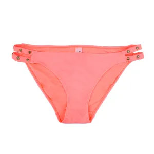 Bas de bikini uni côté design pour femme, Corail néon