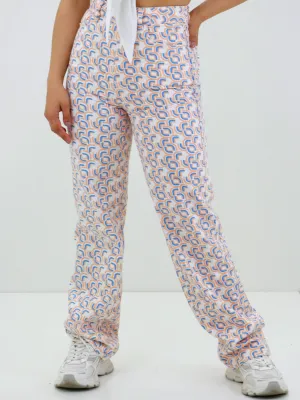 Jeans Femme Coupe Droite à Imprimé Graphique, Multi