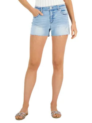 Short en jean délavé effiloché pour femme, Bleu clair