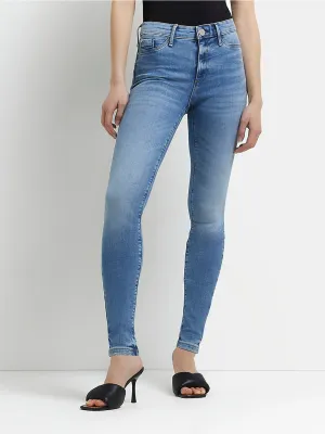 Jeans Skinny Lavés pour Femme, Bleu Clair