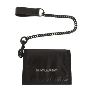 Sac Ysl Saint Laurent Nuxx Portefeuille Trifold en Nylon Noir avec Chaîne 584378