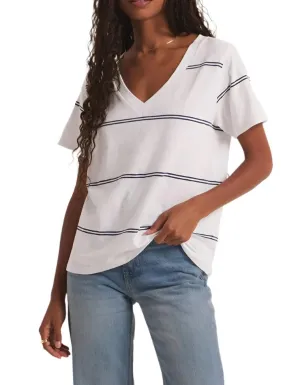 Z Supply T-shirt à rayures avec poche et col en V blanc