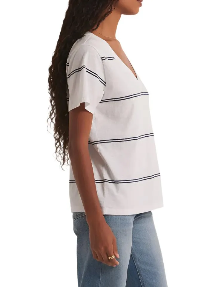 Z Supply T-shirt à rayures avec poche et col en V blanc
