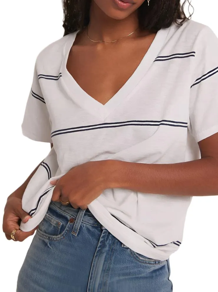 Z Supply T-shirt à rayures avec poche et col en V blanc