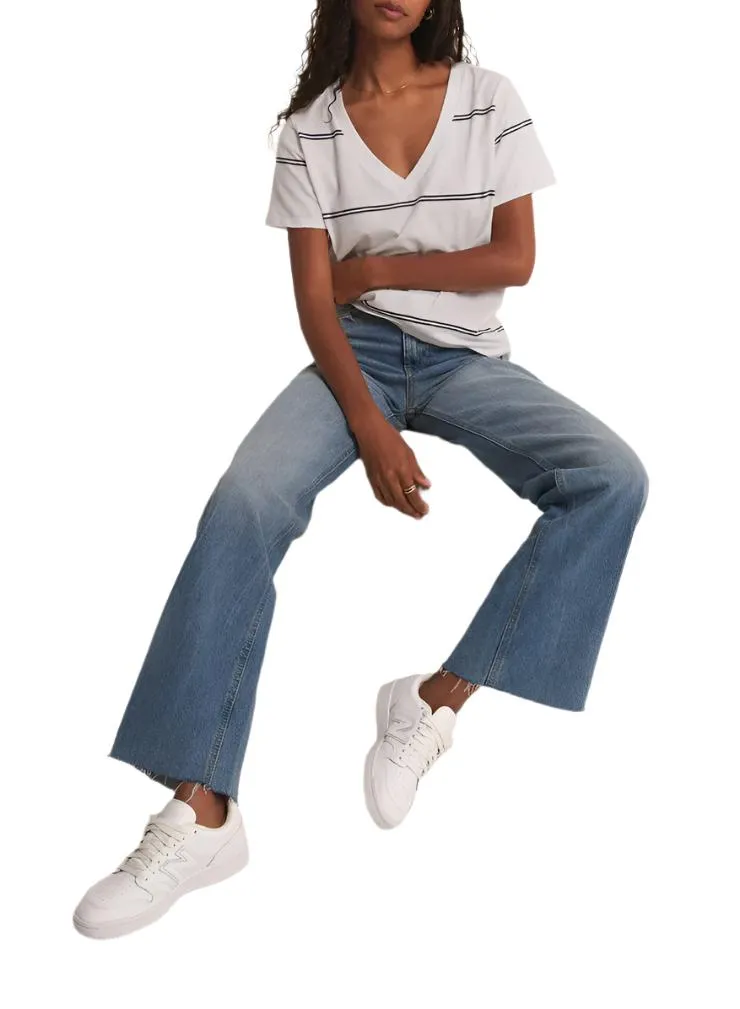 Z Supply T-shirt à rayures avec poche et col en V blanc
