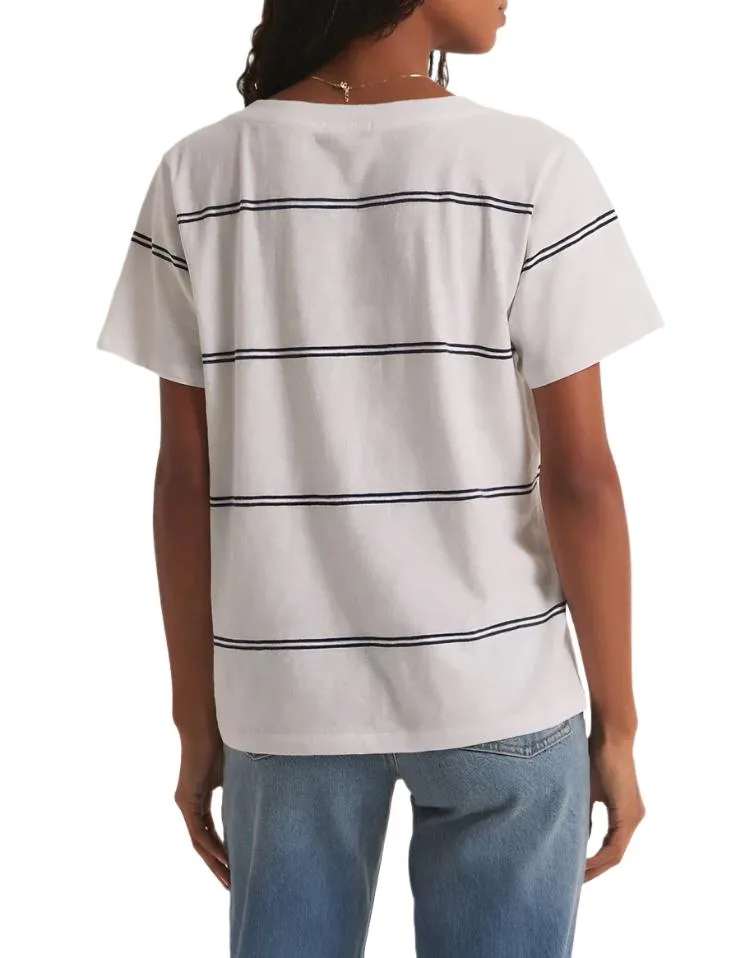 Z Supply T-shirt à rayures avec poche et col en V blanc