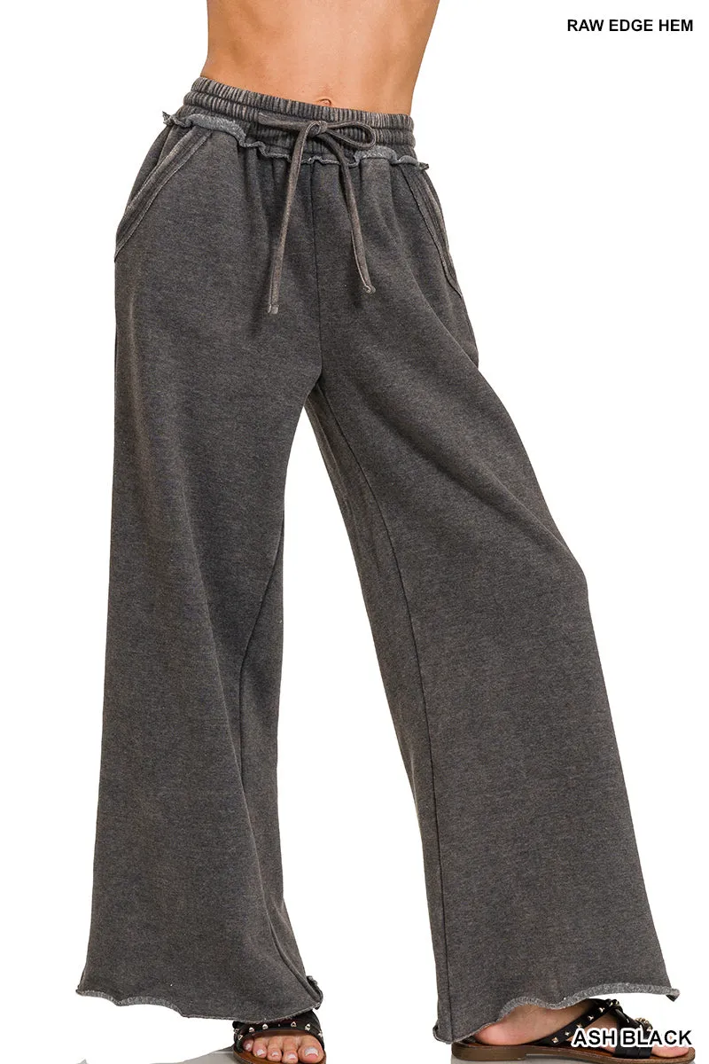 Zenana Pantalon de survêtement en velours lavé à l'acide Palazzo OPW-4343Y