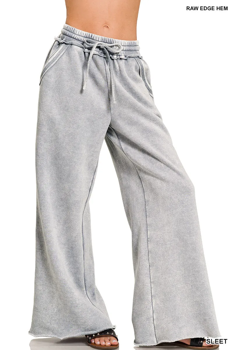 Zenana Pantalon de survêtement en velours lavé à l'acide Palazzo OPW-4343Y
