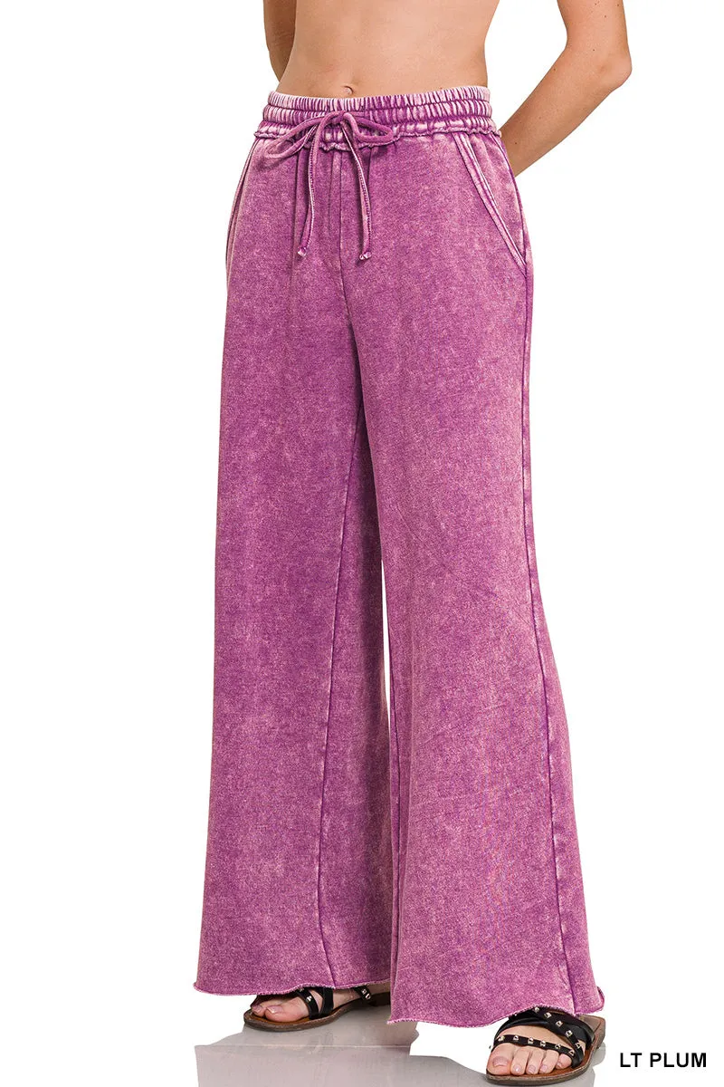 Zenana Pantalon de survêtement en velours lavé à l'acide Palazzo OPW-4343Y