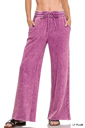 Zenana Pantalon de survêtement en velours lavé à l'acide Palazzo OPW-4343Y