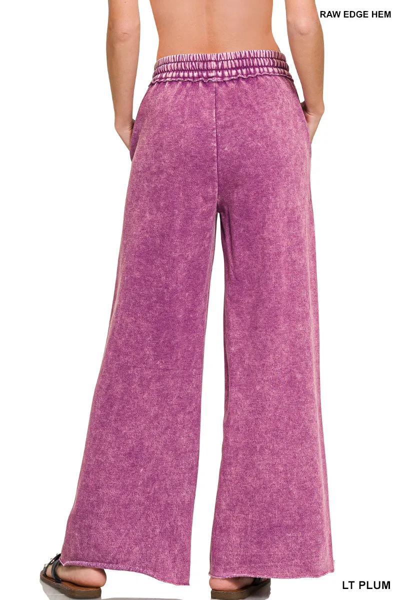 Zenana Pantalon de survêtement en velours lavé à l'acide Palazzo OPW-4343Y
