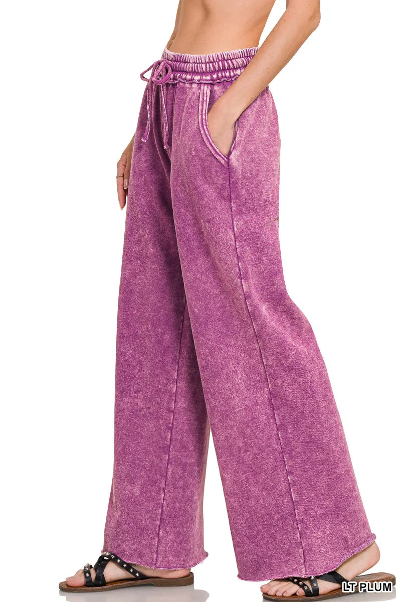 Zenana Pantalon de survêtement en velours lavé à l'acide Palazzo OPW-4343Y