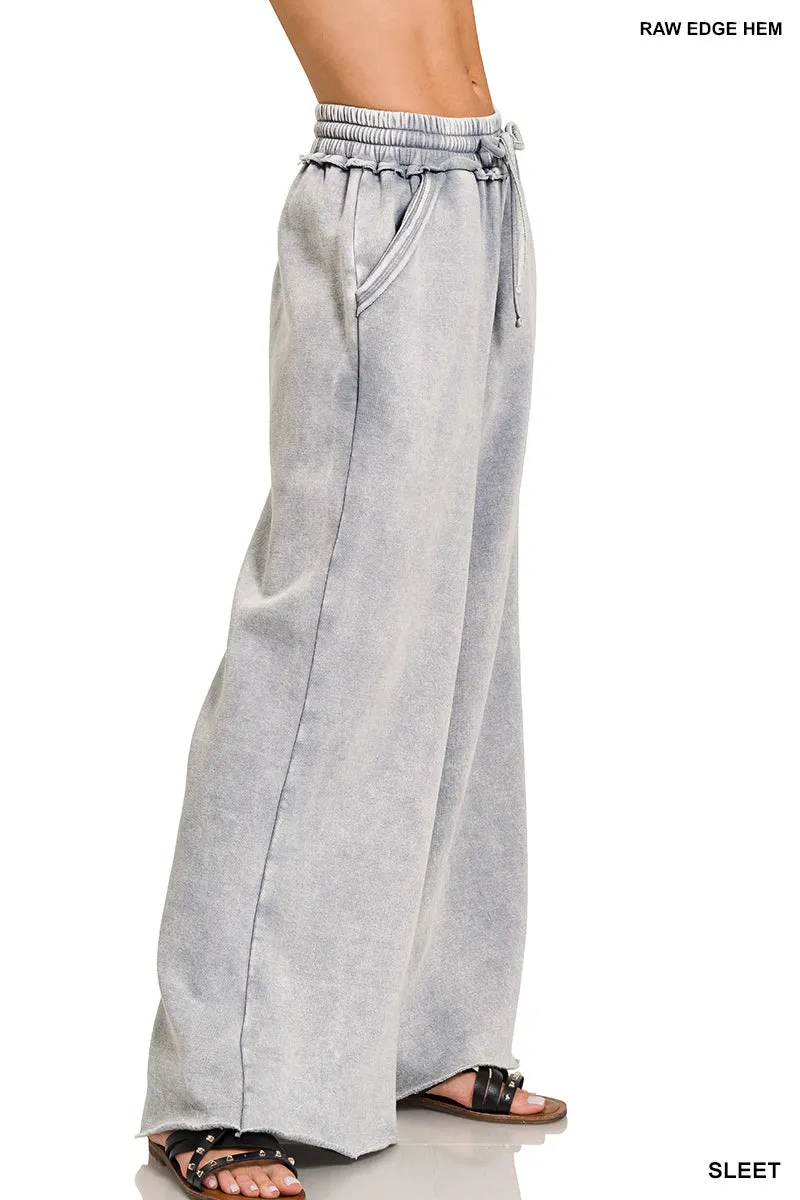 Zenana Pantalon de survêtement en velours lavé à l'acide Palazzo OPW-4343Y