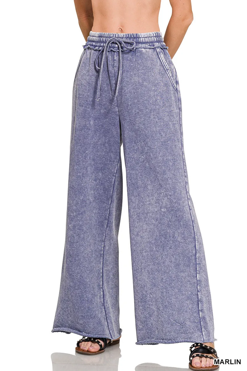 Zenana Pantalon de survêtement en velours lavé à l'acide Palazzo OPW-4343Y