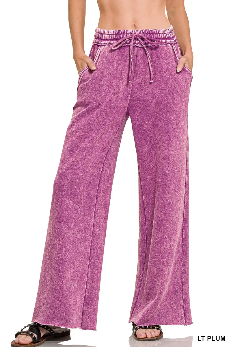 Zenana Pantalon de survêtement en velours lavé à l'acide Palazzo OPW-4343Y