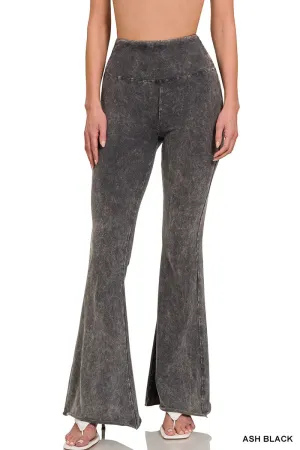 Zenana Pantalon Boot Cut à Taille Haute Effet Délavé avec Ourlet Brut CPW-3197D4 Noir Cendré